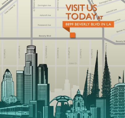 Los Angeles skyline + map