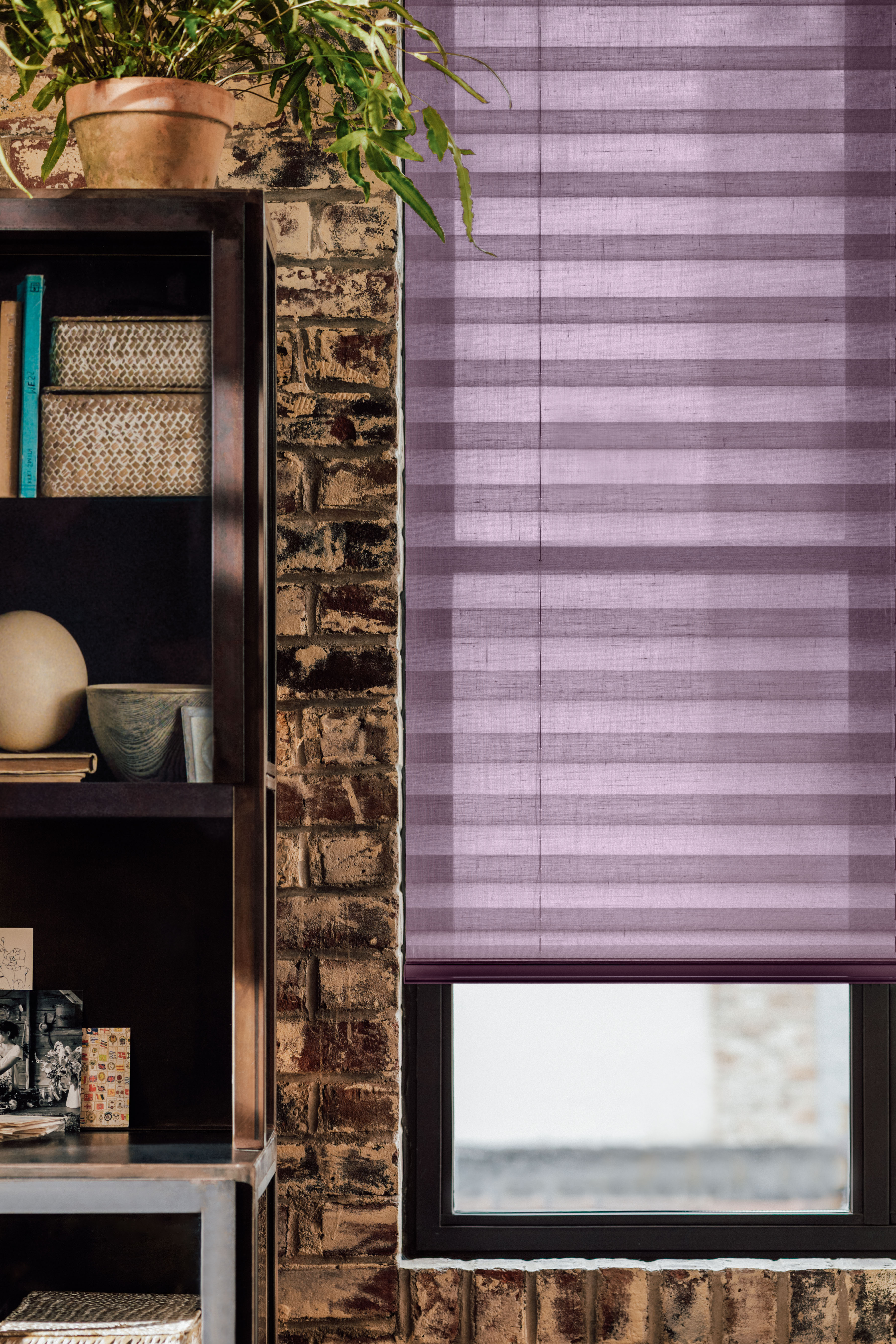 purple pleated shades