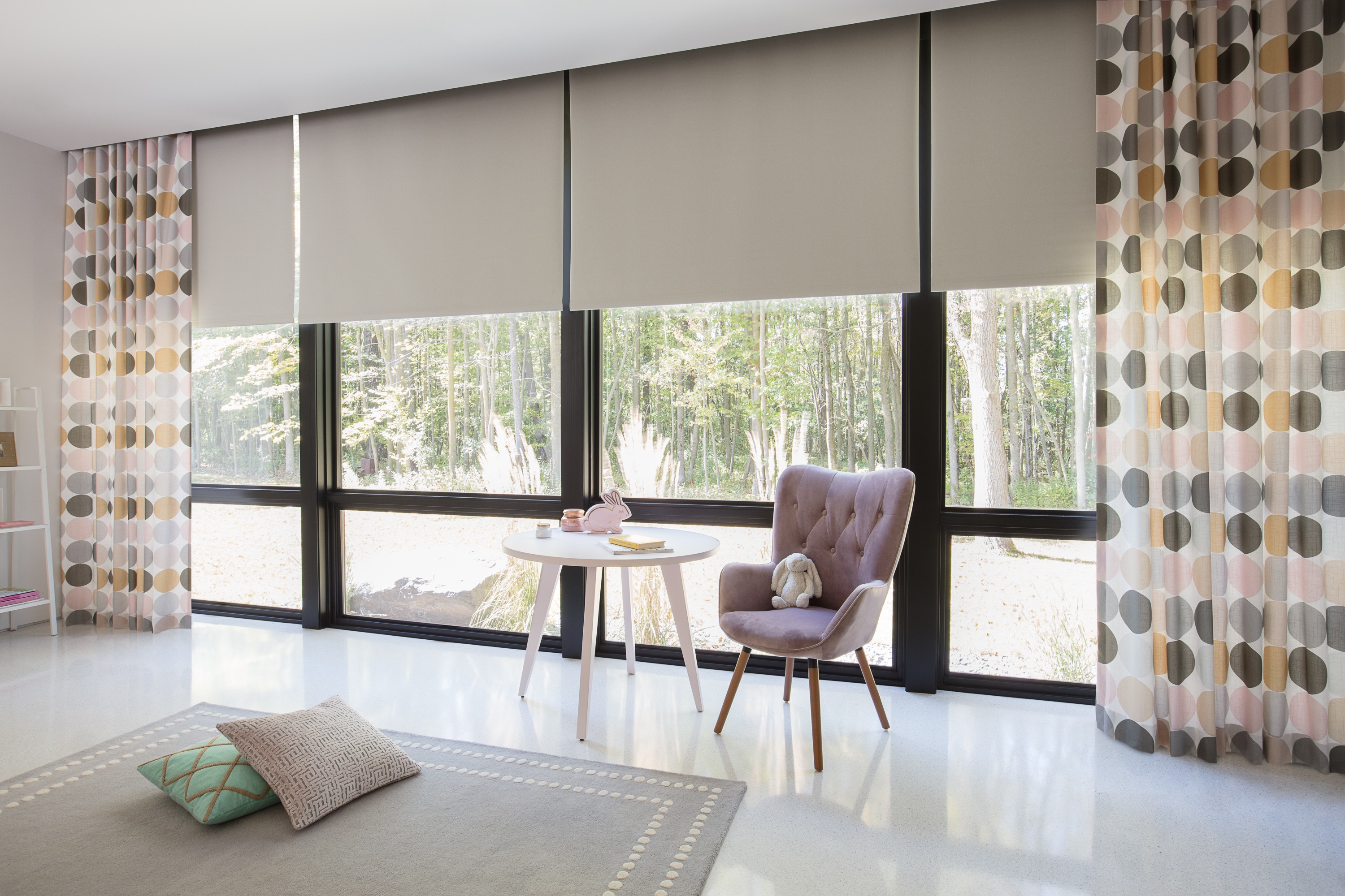 Roller Shades - Blackout - Hudson - Cream Drapery - The Novogratz - Colored Dots - Mink