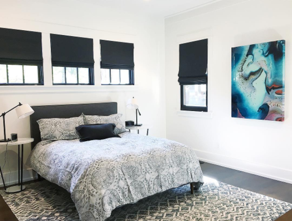 black and white bedroom