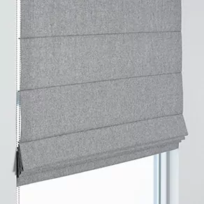 A product image of a Cascade Roman Shade shows sleek linear design for a modern look