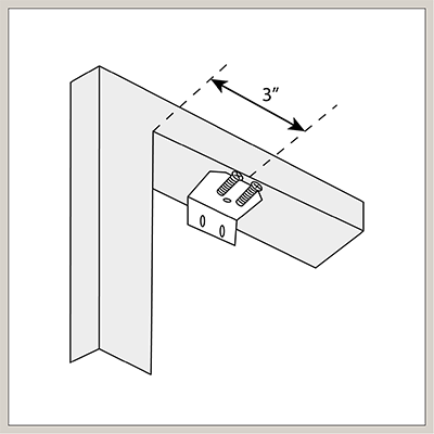 An illustration shows how to position the mounting bracket 3 inches from the edge of the window frame for an inside mount