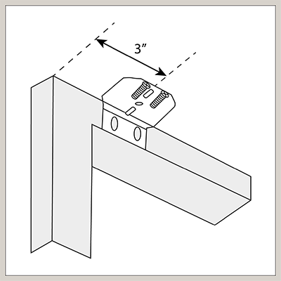 An illustration shows how to position the mounting bracket 3 inches from the edge of the window trim for an outside mount