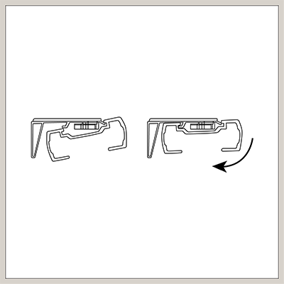 An illustration shows an arrow indicating how to clip the headrail of a cellular shade into the mounting brackets