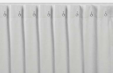 An example of drapery styles shows a product image of cubicle drapery with its simple grommets and hooks on a track system