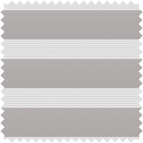 A swatch of Zebra Blinds material made of Catalina in Driftwood shows a warm gray color in the light-filtering opaque bands