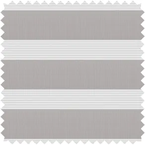 A swatch of Zebra Blinds material made of Catalina in Driftwood shows a warm gray color in the light-filtering opaque bands