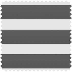 A swatch of Zebra Blinds material made of Pacifica in Char shows a dark grey color in the opaque, blackout bands