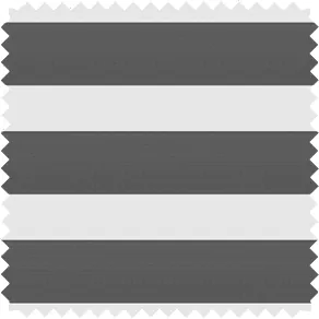 A swatch of Zebra Blinds material made of Pacifica in Char shows a dark grey color in the opaque, blackout bands