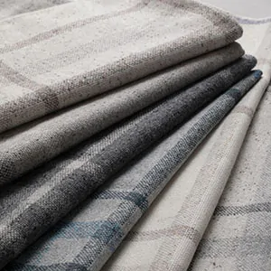 Product shot of a fabric called Aberdeen, which is a wool and synthetic blend featuring a plaid pattern