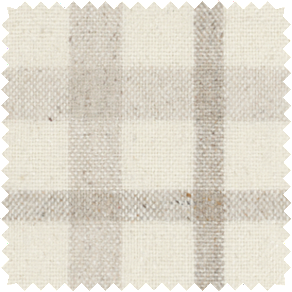 A close-up shot of a material swatch for plaid curtains in Aberdeen Bisque that has a inviting, warm look and feel
