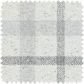 A drapery swatch made of Aberdeen in Rain has a plaid pattern with cool grey tones for grey curtains with visual interest
