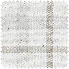 A close-up shot of a material swatch for plaid curtains in Aberdeen Oat that has a soft, warm look and feel