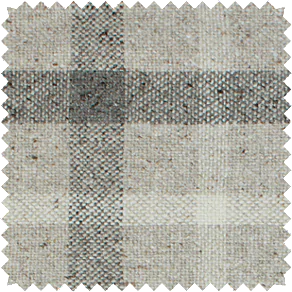 A drapery swatch made of Aberdeen in Rain has a plaid pattern with cool grey tones for grey curtains with visual interest