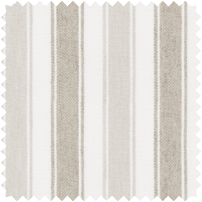 A swatch of Awning Stripe in Fawn shows the thick striped pattern and warm colors that make it ideal as nursery curtains