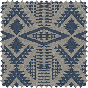 A drapery swatch made of Diamond Tonal River in Indigo features a dark blue pattern with a strong Southwest vibe