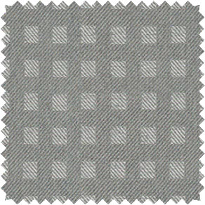 A close-up shot of a material swatch for plaid curtains in Osprey Check in Nickel, with a medium grey check design