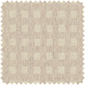 A close-up shot of a material swatch for plaid curtains in Osprey Check in Parchment, which features a light tan check design