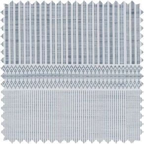 A swatch of Victoria Hagan's Jasmine in Sky shows a subtle linear pattern in light blue and white