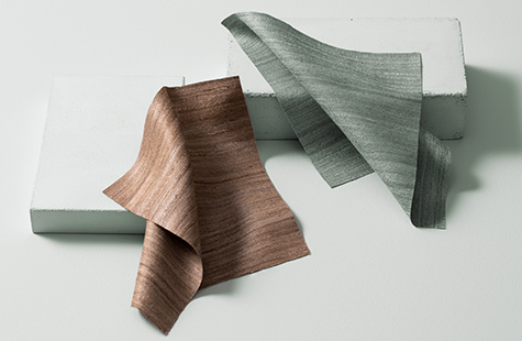 Two swatches of Raw Silk in inviting natural hues of Sage and Bark deliver a character rich texture for silk curtains