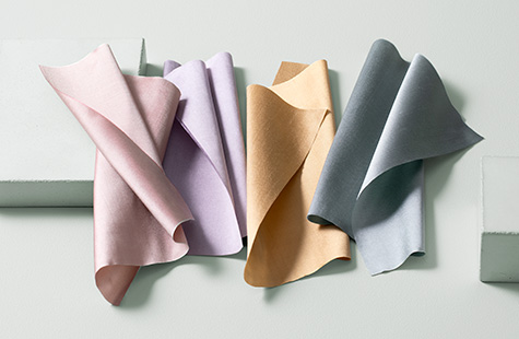 Swatches of Silk Dupioni material in lovely pastel colors deliver a subtle sheen and softness to silk curtains