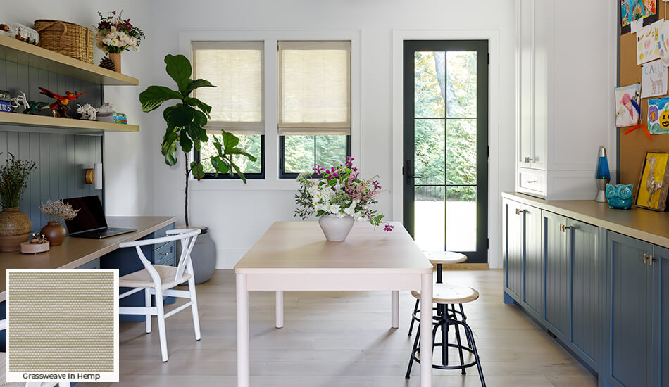 Earthy tones for a rich, grounded design are one of the window treatment trends 2024, including these Flat Roman Shades