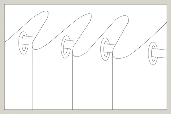 An illustration shows how Grommet Drapery is installed on a curtain rod by threading the rod through the sewn-in grommets