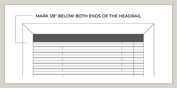 An illustration shows where to mark the bracket placement for how to install blinds in an inside mount application