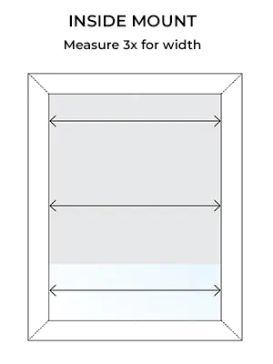An illustration with arrows and text shows how to measure for blinds width in an inside mount application