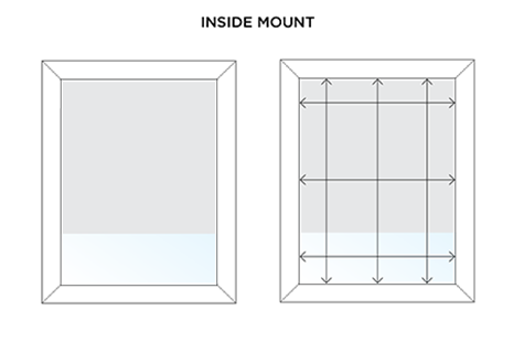 An illustration shows how to measure for an inside mount application with arrows inside a window frame