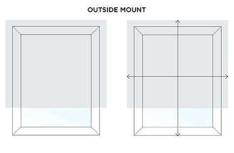An illustration shows how to measure for an outside mount application, with arrows that point up and down and side to side