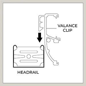 An illustration shows the first step for attaching a valance to Metal Blinds, as part of the steps for how to install blinds