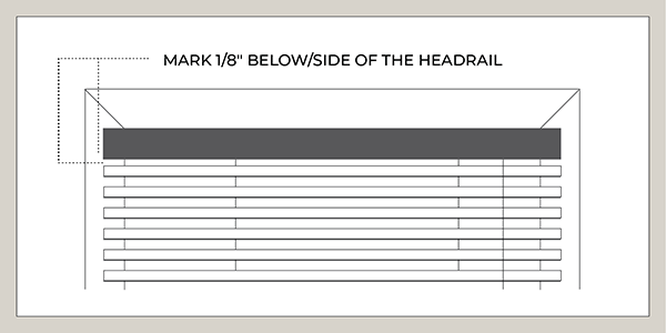 An illustration shows where to mark the bracket placement for how to install blinds in an outside mount application