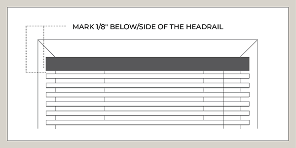 An illustration shows where to mark the bracket placement for how to install blinds in an outside mount application