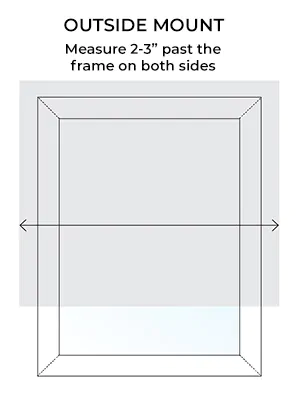 An illustration with arrows and text shows how to measure for blinds width in an outside mount application