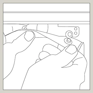 An illustration shows how to snap the buttons of Ripple Fold Drapery into the carriers of its track system