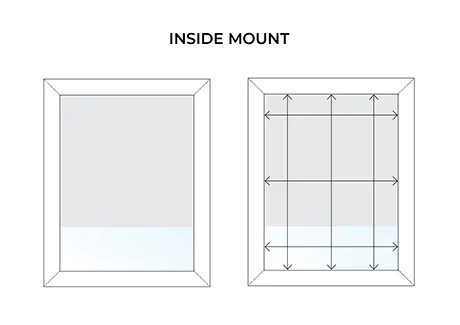 A graphic image illustrates how to measure a window for blinds installed in an inside mount application with arrows
