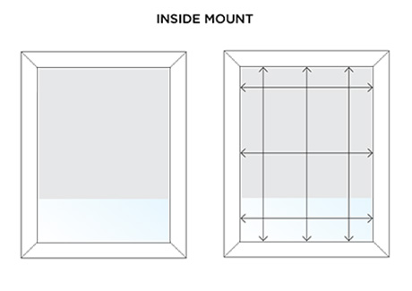 An illustration of arrows in a window frame shows the measuring process for how to install shades that are inside mounted