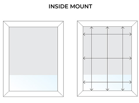 An illustration shows how to measure for inside mount blinds with several arrows inside a window frame