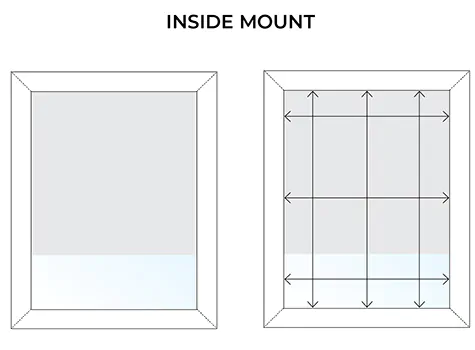 An illustration shows how to measure for inside mount blinds with several arrows inside a window frame