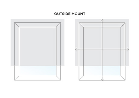 An illustration of arrows in a window frame shows the measuring process for how to install shades that are outside mounted