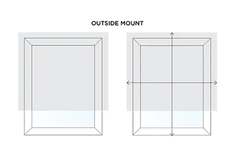 An illustration of arrows in a window frame shows the measuring process for how to install shades that are outside mounted