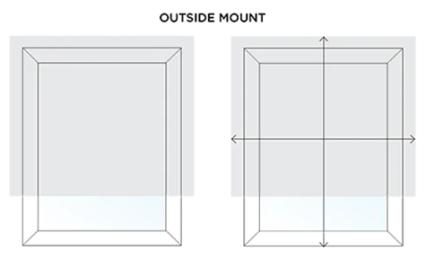An illustration with a window and arrows demonstrates how to measure for curtains in an outside mount application
