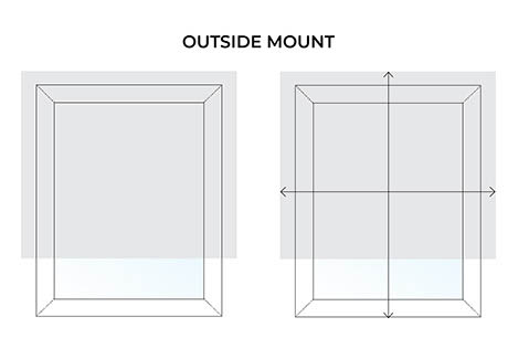 An illustration explains how to measure when mounting solar shades for windows on the outside above the window
