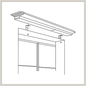 An illustration shows how to install roman shades by fastening the headrail to the wall for an outside mount