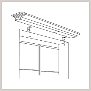 An illustration shows how to install roman shades by fastening the headrail to the wall for an outside mount