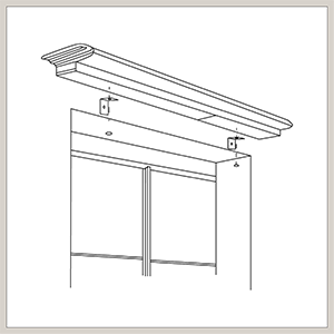 An illustration shows how to install shades of the Roman Shade style in an outside mount application outside the window frame