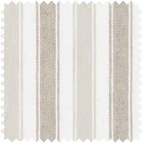 A swatch of Awning Stripe in Fawn features a subtle vintage-inspired striped pattern and a warm, neutral tone