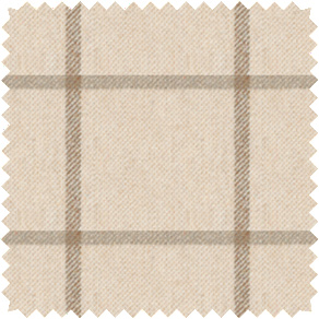 A swatch of Highland material in Driftwood shows a simple check pattern ideal for farmhouse window treatments