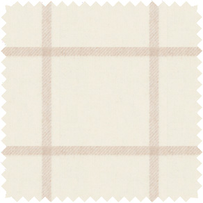 A swatch of Highland material in Oat shows a light plaid pattern ideal for farmhouse window treatments